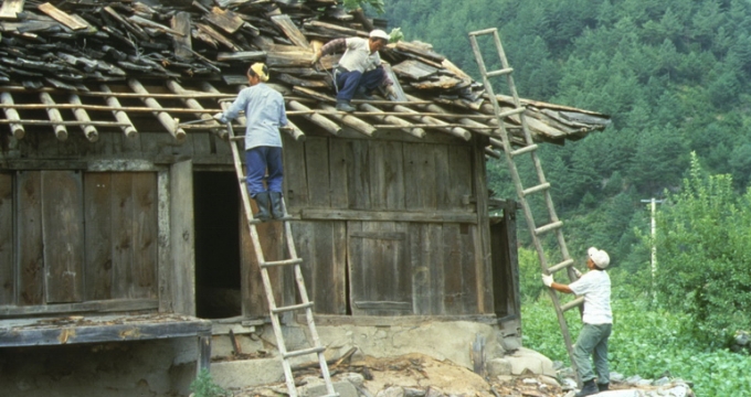 삼척 신리 강봉문 가옥 너와 교체 모습(1991~1993) 1